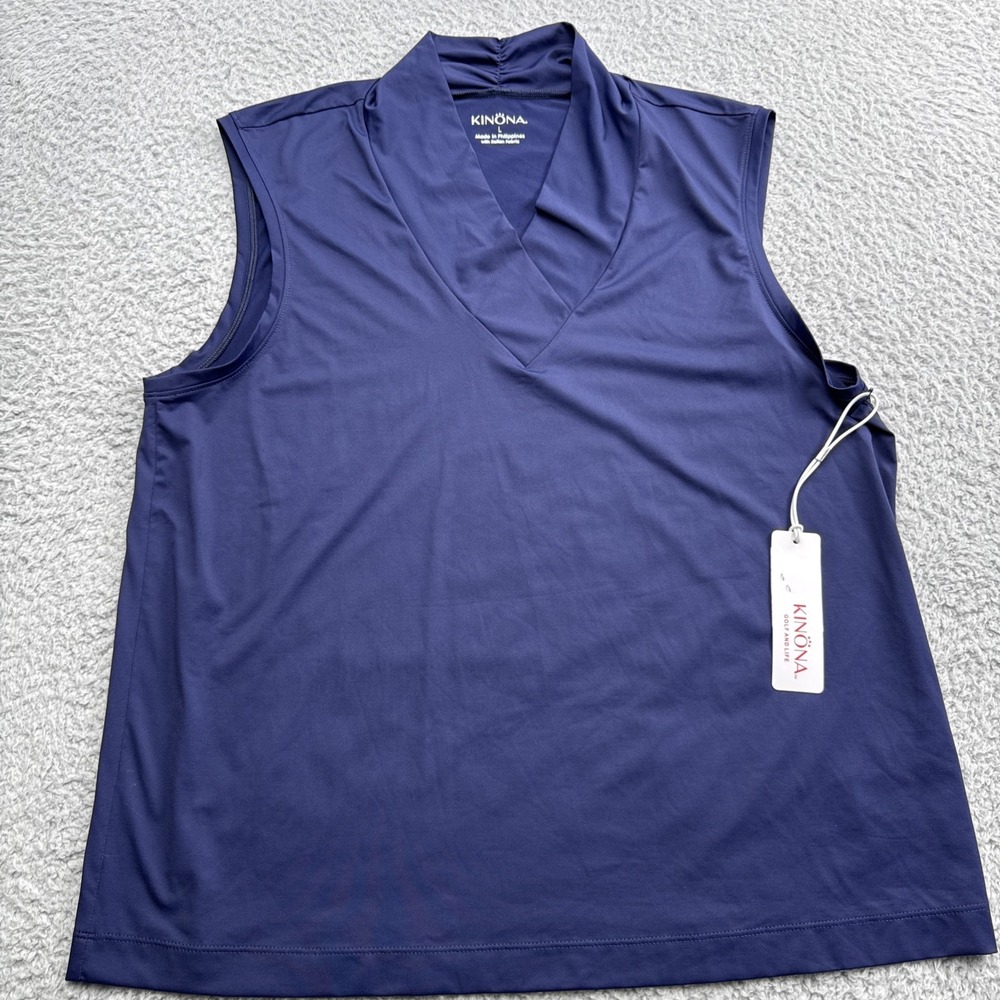 Kinona Light And Lovely Sleeveless Golf Top Womens Navy Blue UPF50 Shirt L